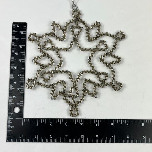 Vtg 1950s German Wire Snowflake Ornament Tinsel Beaded Star 7" Holiday Decor - Picture 4 of 8